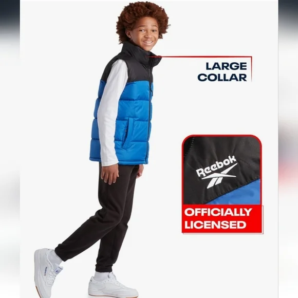 Reebok Boys Puffer Lightweight Quilted Full Zip Vest SIZE XL (18/20 Years) - Picture 3 of 9